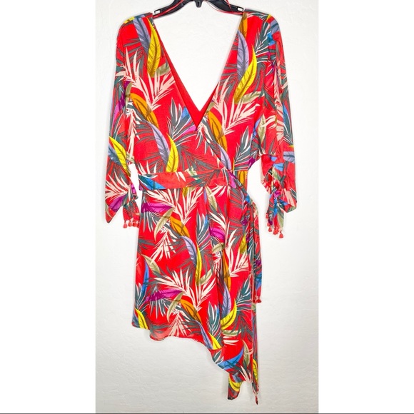 RED CARTER Floral Eliza Tassel Sleeve Wrap Dress L - Picture 5 of 10